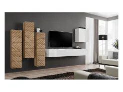 Price Factory Móvel de TV suspenso 180cm cor branca coleção SWITCH. Acabamentos brilhantes. Branco