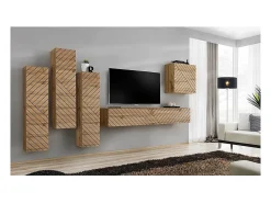 Móvel De Tv|Price Factory Móvel de TV suspenso 180cm efeito carvalho com fachada fresada. Coleção SWITCH. Castanho