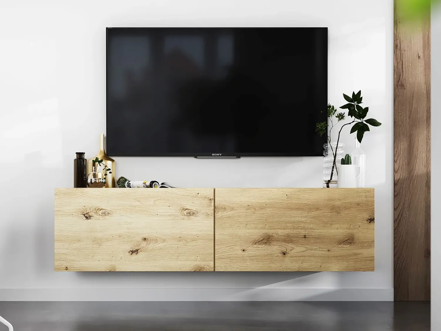 Móvel De Tv* Móvel de TV suspenso com 2 portas - corpo Carvalho artesanal mate, frentes Carvalho artesanal mate - 120 cm Castanho