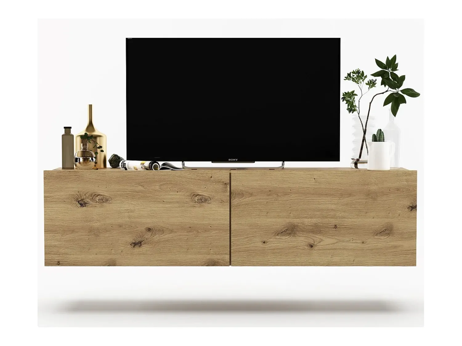 Móvel De Tv* Móvel de TV suspenso com 2 portas - corpo Carvalho artesanal mate, frentes Carvalho artesanal mate - 120 cm Castanho