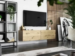 Móvel De Tv* Móvel de TV suspenso com 2 portas - corpo Carvalho artesanal mate, frentes Carvalho artesanal mate - 120 cm Castanho