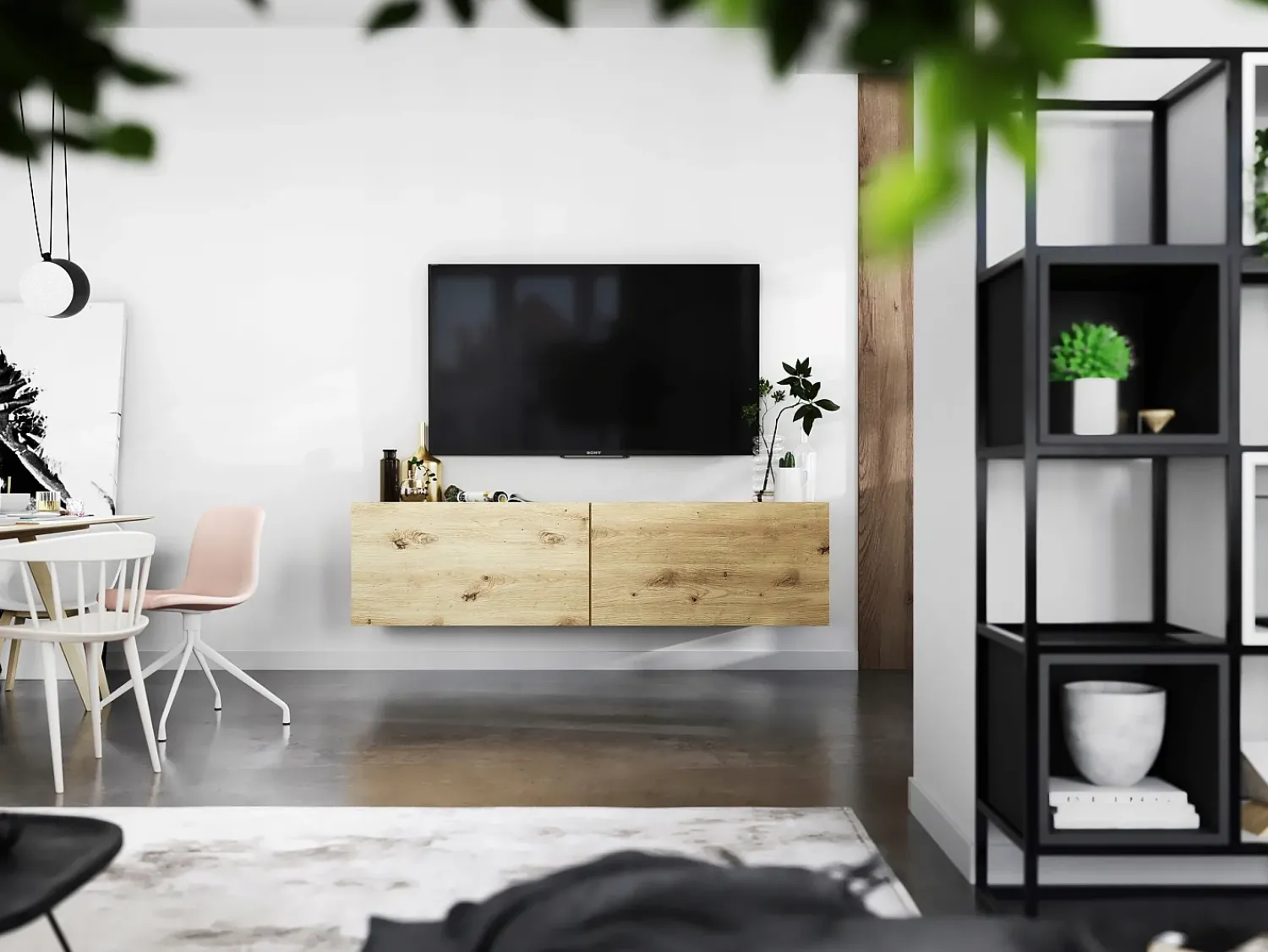 Móvel De Tv* Móvel de TV suspenso com 2 portas - corpo Carvalho artesanal mate, frentes Carvalho artesanal mate - 120 cm Castanho