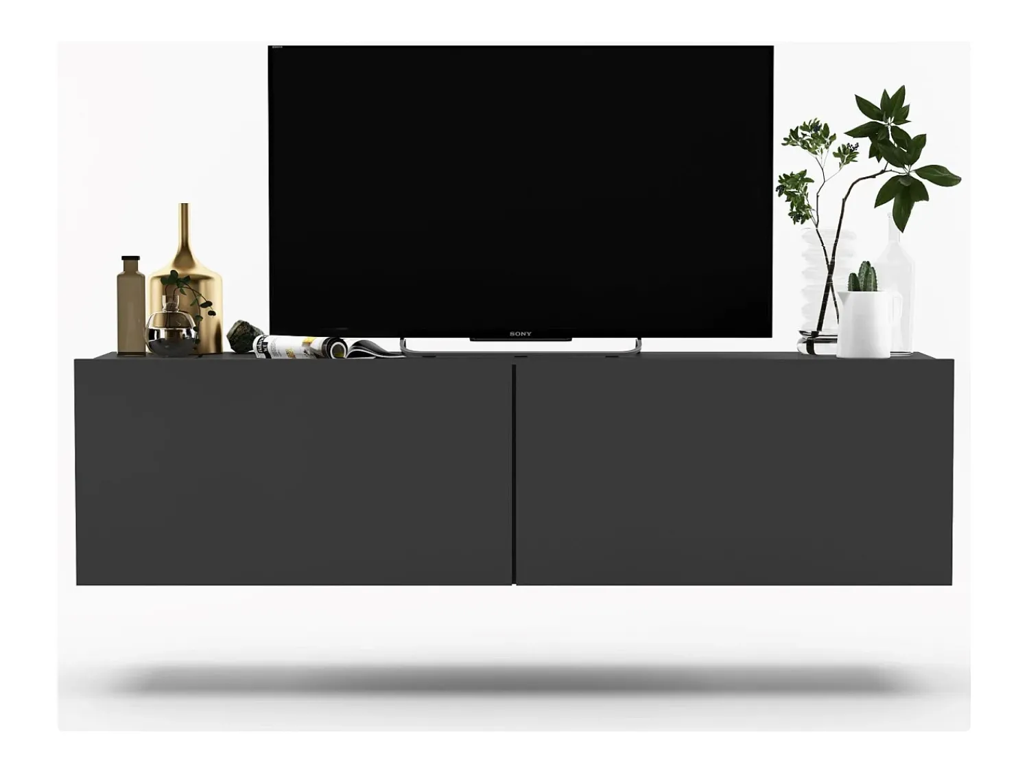 Clearance Móvel de TV suspenso com 2 portas - corpo Grafite fosco, frentes Grafite fosco - 120 cm Cinzento