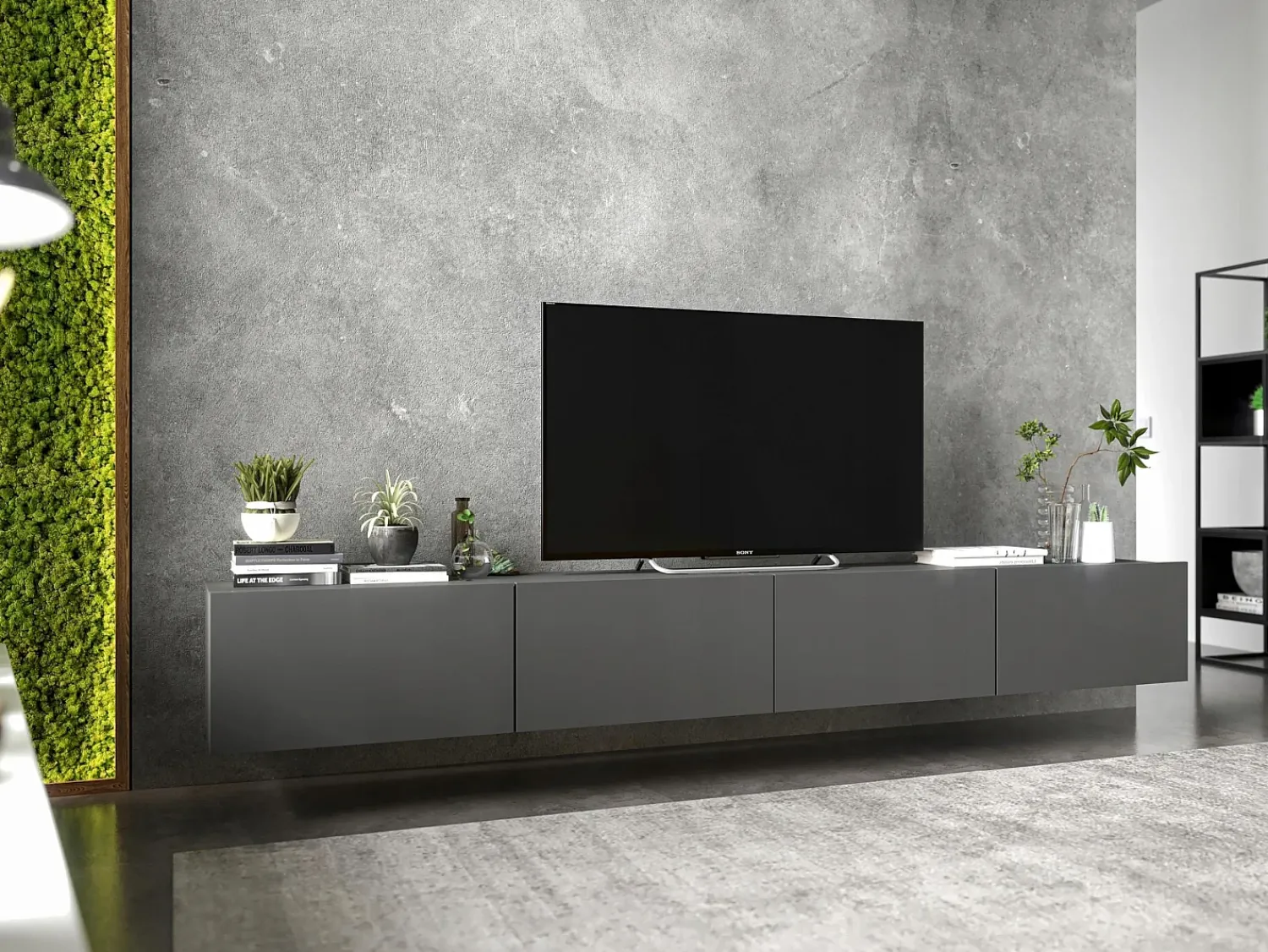 Clearance Móvel de TV suspenso com 2 portas - corpo Grafite fosco, frentes Grafite fosco - 120 cm Cinzento