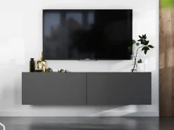 Clearance Móvel de TV suspenso com 2 portas - corpo Grafite fosco, frentes Grafite fosco - 120 cm Cinzento