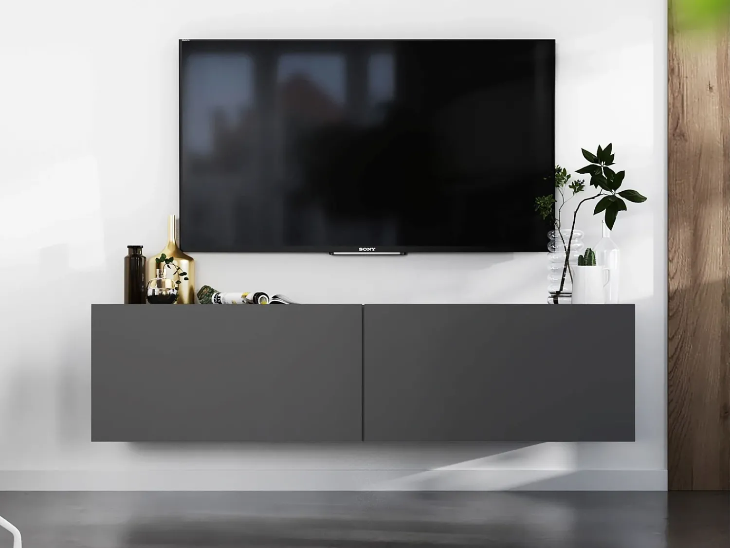 Clearance Móvel de TV suspenso com 2 portas - corpo Grafite fosco, frentes Grafite fosco - 120 cm Cinzento
