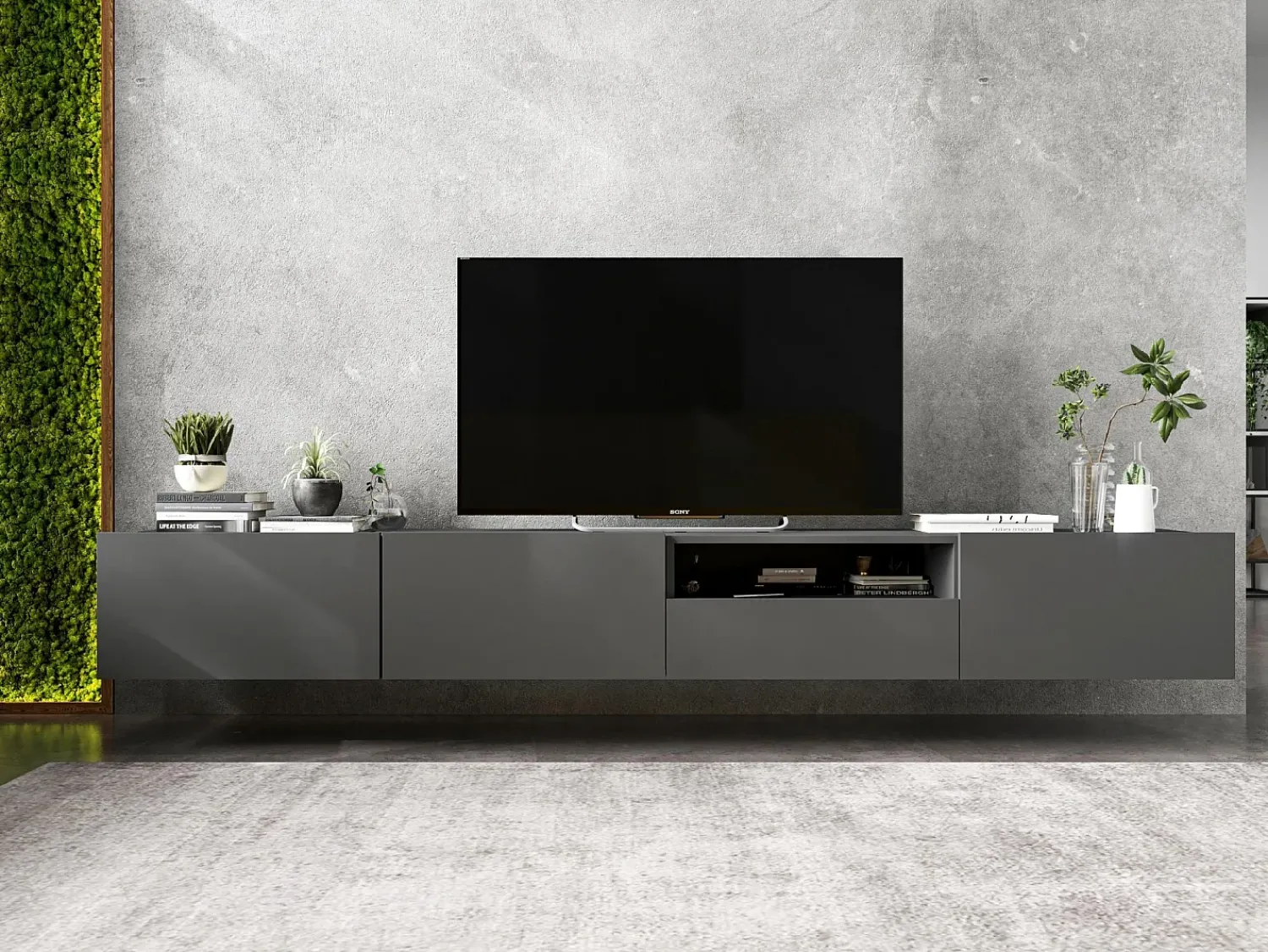 Clearance Móvel de TV suspenso com 2 portas - corpo Grafite fosco, frentes Grafite fosco - 120 cm Cinzento