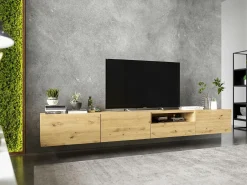 Hot Móvel de TV suspenso com 1 porta, nicho e gaveta – Corpo Carvalho artisan mate, frentes Carvalho artisan mate – 120 cm Castanho