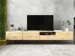 Hot Móvel de TV suspenso com 1 porta, nicho e gaveta – Corpo Carvalho artisan mate, frentes Carvalho artisan mate – 120 cm Castanho