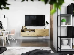 Hot Móvel de TV suspenso com 1 porta, nicho e gaveta – Corpo Carvalho artisan mate, frentes Carvalho artisan mate – 120 cm Castanho
