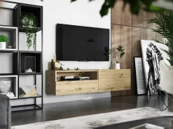 Hot Móvel de TV suspenso com 1 porta, nicho e gaveta – Corpo Carvalho artisan mate, frentes Carvalho artisan mate – 120 cm Castanho