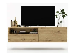 Hot Móvel de TV suspenso com 1 porta, nicho e gaveta – Corpo Carvalho artisan mate, frentes Carvalho artisan mate – 120 cm Castanho