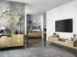 Hot Móvel de TV suspenso com 1 porta, nicho e gaveta – Corpo Carvalho artisan mate, frentes Carvalho artisan mate – 120 cm Castanho