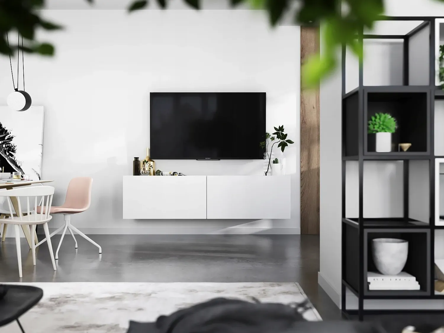 Outlet Móvel de TV suspenso com 2 portas - corpo fosco, frentes fosco - 120 cm Branco