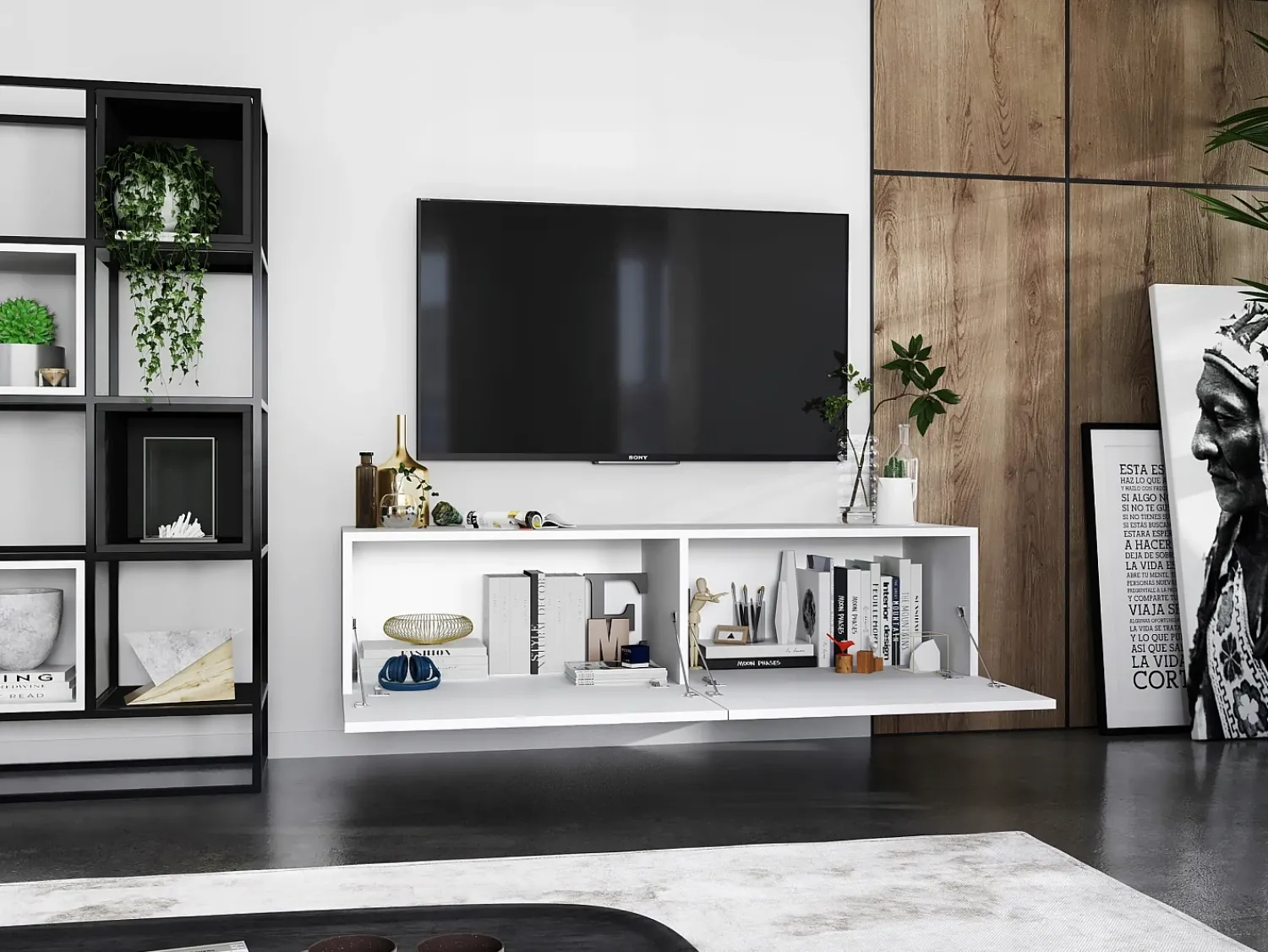 Outlet Móvel de TV suspenso com 2 portas - corpo fosco, frentes fosco - 120 cm Branco