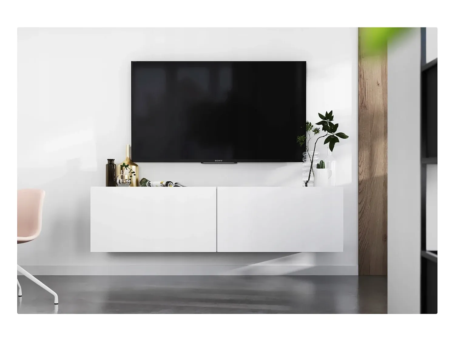 Outlet Móvel de TV suspenso com 2 portas - corpo fosco, frentes fosco - 120 cm Branco