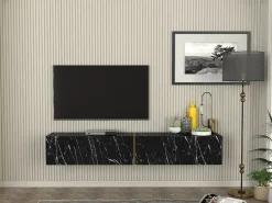 Móvel De Tv|Vente-unique Móvel de TV suspenso com 2 portas efeito mármore - DINOMA Preto
