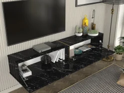Móvel De Tv|Vente-unique Móvel de TV suspenso com 2 portas efeito mármore - DINOMA Preto