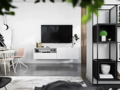 Clearance Móvel de TV suspenso com 1 porta, nicho e gaveta – Corpo mate, frentes mate – 120 cm Branco