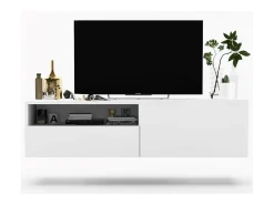 Clearance Móvel de TV suspenso com 1 porta, nicho e gaveta – Corpo mate, frentes mate – 120 cm Branco