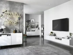 Clearance Móvel de TV suspenso com 1 porta, nicho e gaveta – Corpo mate, frentes mate – 120 cm Branco