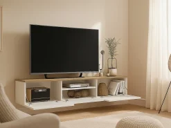 Hot Vente-unique Móvel de TV suspenso com 3 portas e 1 nicho - Branco e natural - LOTULA Natural claro / Branco