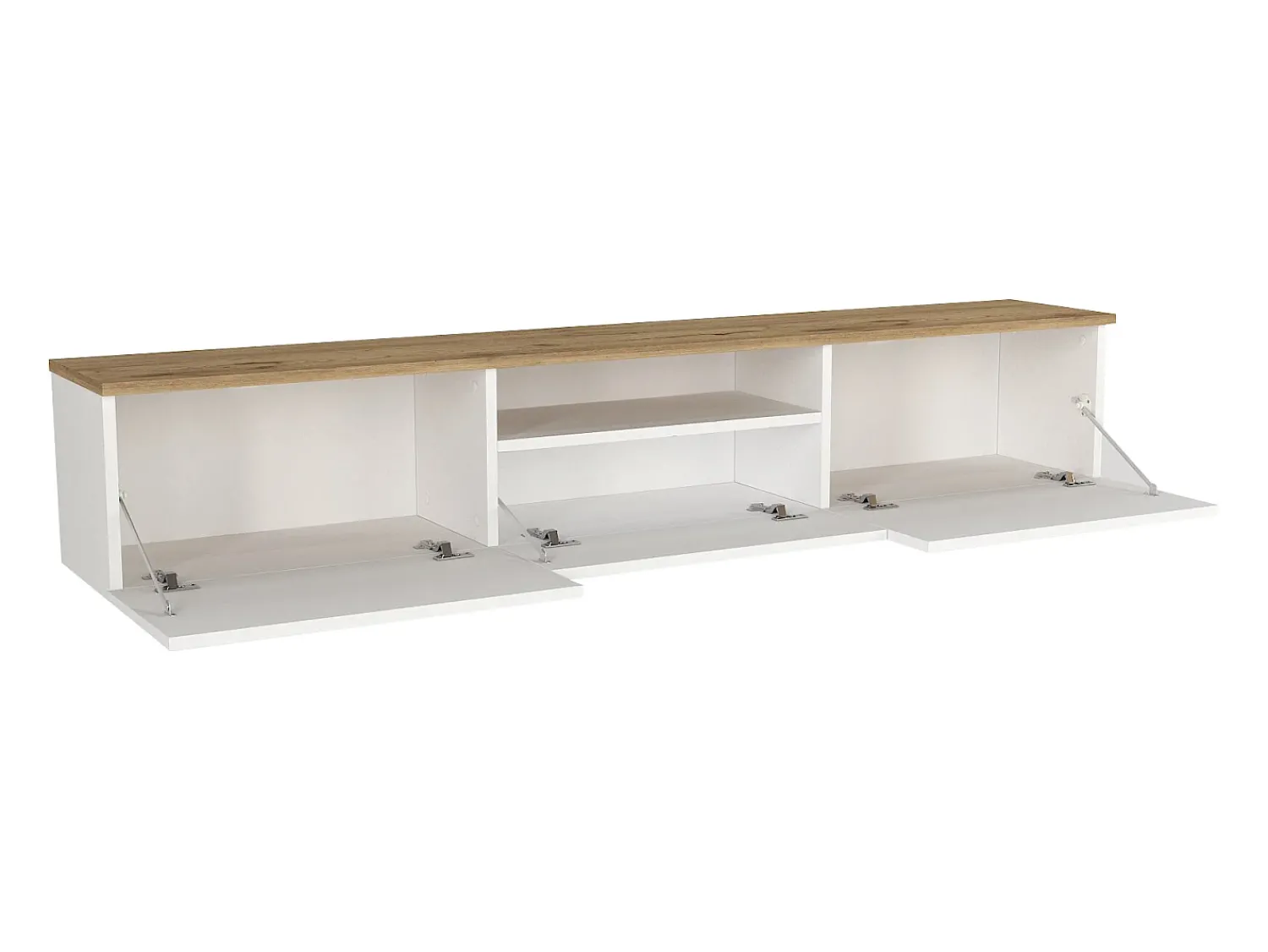 Hot Vente-unique Móvel de TV suspenso com 3 portas e 1 nicho - Branco e natural - LOTULA Natural claro / Branco