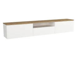 Hot Vente-unique Móvel de TV suspenso com 3 portas e 1 nicho - Branco e natural - LOTULA Natural claro / Branco