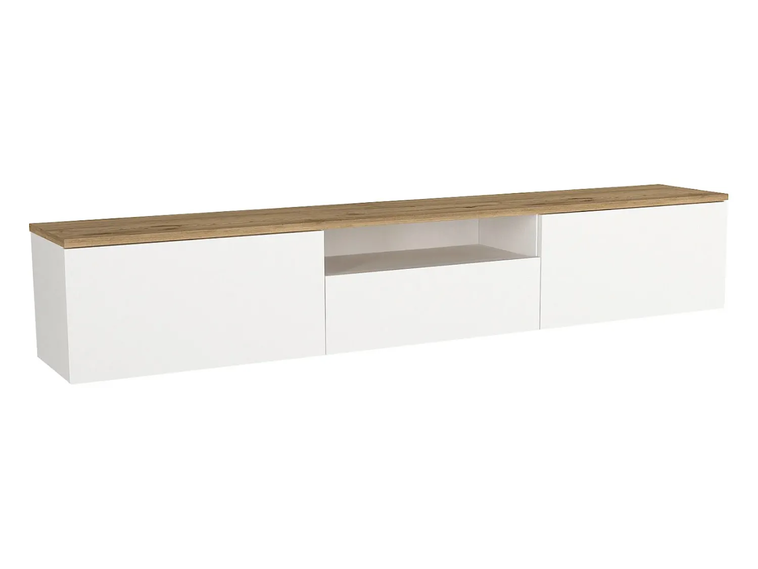 Hot Vente-unique Móvel de TV suspenso com 3 portas e 1 nicho - Branco e natural - LOTULA Natural claro / Branco