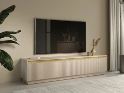 Móvel De Tv*Vente-unique Móvel de TV suspenso ou de pousar com 3 portas MDF e dourado - POSINIA Bege
