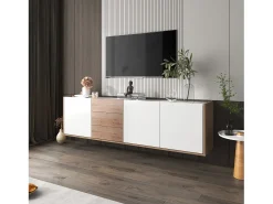 Móvel De Tv|Merax Móvel de TV suspenso ou móvel de TV com 3 gavetas e 3 portas - 171,5 C x 35 L x 47 A cm - Aglomerado - + natural Branco