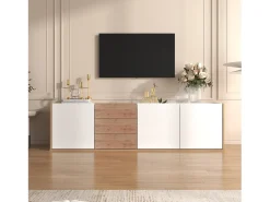 Móvel De Tv|Merax Móvel de TV suspenso ou móvel de TV com 3 gavetas e 3 portas - 171,5 C x 35 L x 47 A cm - Aglomerado - + natural Branco