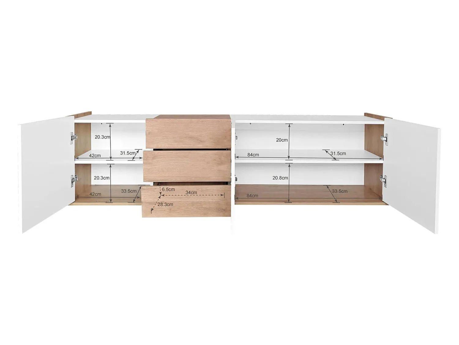 Móvel De Tv|Merax Móvel de TV suspenso ou móvel de TV com 3 gavetas e 3 portas - 171,5 C x 35 L x 47 A cm - Aglomerado - + natural Branco