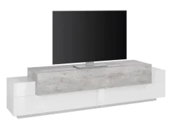 Clearance Dmora Móvel de TV Teo, Aparador baixo de sala, Base de móvel de televisão, 100% Fabricado em Itália, 200x45h52 cm, brilhante e cimento Branco