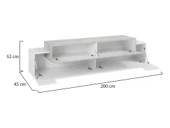 Clearance Dmora Móvel de TV Teo, Aparador baixo de sala, Base de móvel de televisão, 100% Fabricado em Itália, 200x45h52 cm, brilhante e cimento Branco