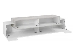 Clearance Dmora Móvel de TV Teo, Aparador baixo de sala, Base de móvel de televisão, 100% Fabricado em Itália, 200x45h52 cm, brilhante e cimento Branco