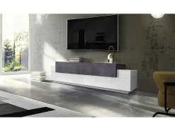 Dmora Móvel de TV Teo, Aparador baixo de sala, Base de móvel de televisão, 100% Fabricado em Itália, 200x45h52 cm, brilhante e ardósia^ Móvel De Tv