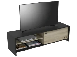 Móvel De Tv| Móvel de TV Tomy com porta de correr e armazenamento - Decoração de carvalho kronberg e - L 151,3 x P 42,3 x A 42,7 cm Preto