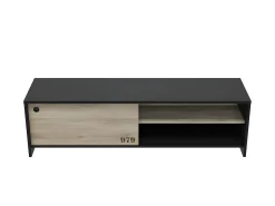 Móvel De Tv| Móvel de TV Tomy com porta de correr e armazenamento - Decoração de carvalho kronberg e - L 151,3 x P 42,3 x A 42,7 cm Preto