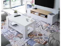 Móvel De Tv|Dmora Móvel de TV Topeka, Aparador de televisão da sala, Móvel de TV moderno, Aparador baixo multiusos, 138x42h36 cm, e Carvalho Branco