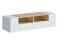 Móvel De Tv|Dmora Móvel de TV Topeka, Aparador de televisão da sala, Móvel de TV moderno, Aparador baixo multiusos, 138x42h36 cm, e Carvalho Branco