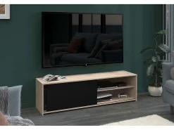 Móvel De Tv* Móvel de TV Trevo para sala de estar com porta de correr, carvalho e Jackson, 155x43x40 cm Preto