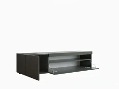Dmora Móvel de TV Turi, Aparador baixo de sala, Base de móvel de televisão, 100% Fabricado em Itália, 150x40h37 cm, Antracite brilhante, com luz LED^ Móvel De Tv