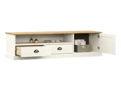 Discount Móvel de TV VIGO 156x40x40 cm madeira de pinho maciça PT886923 Branco