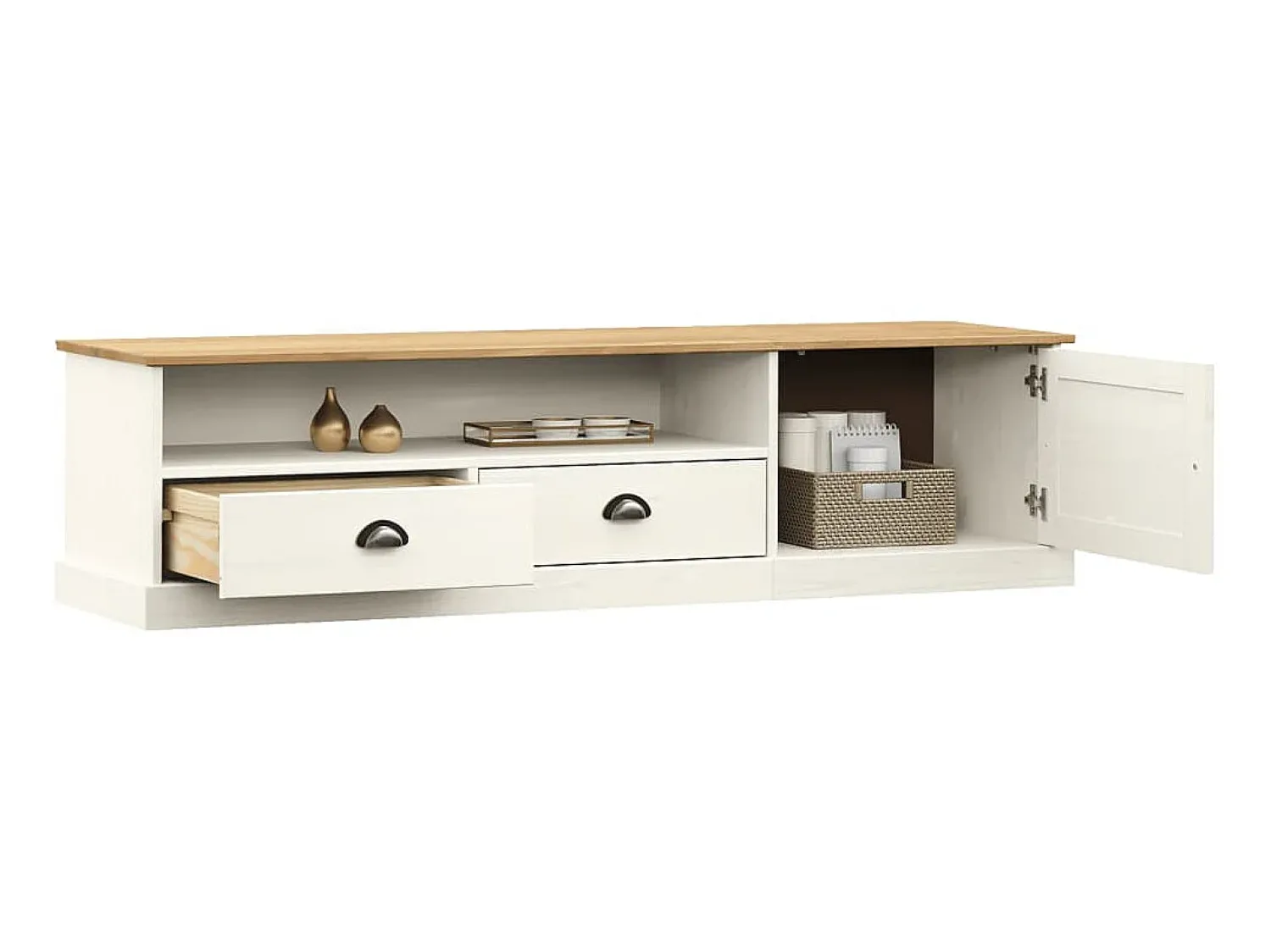 Discount Móvel de TV VIGO 156x40x40 cm madeira de pinho maciça PT886923 Branco