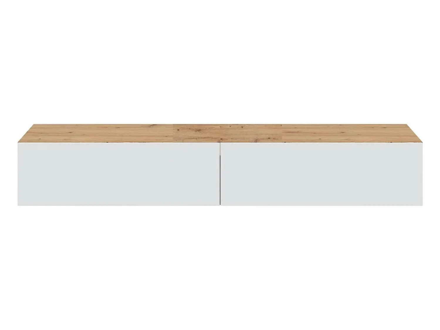 Dmora Móvel de TV Vincennes, móvel de TV de 2 portas, móvel de sala suspenso, 180x35h28 cm, carvalho atado e brilhante Branco