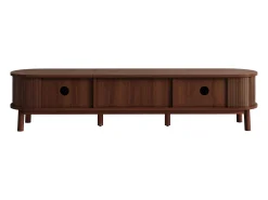 Móvel de TV vintage em nogueira com 2 portas de madeira natural e 1 gaveta de vime, 170 x 39,5 x 38 cm^ Móvel De Tv