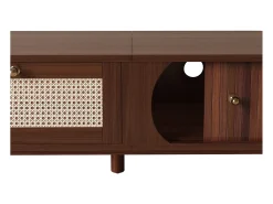 Móvel de TV vintage em nogueira com 2 portas de madeira natural e 1 gaveta de vime, 170 x 39,5 x 38 cm^ Móvel De Tv