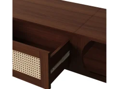 Móvel De Tv* Móvel de TV vintage em nogueira com 2 portas de madeira natural e 1 gaveta de rattan, 170 x 39,5 x 38 cm Natural escuro