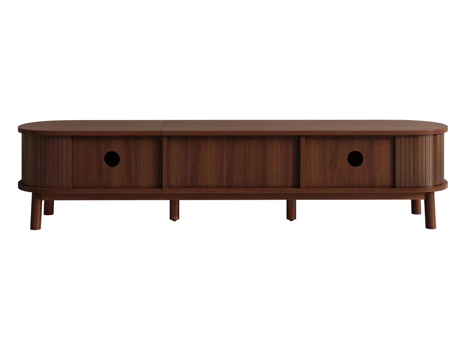 Móvel De Tv* Móvel de TV vintage em nogueira com 2 portas de madeira natural e 1 gaveta de rattan, 170 x 39,5 x 38 cm Natural escuro